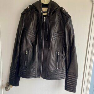 Michael Kors Hooded Leather Moto Jacket — Quilted, Sleek & All‑Leather Design
